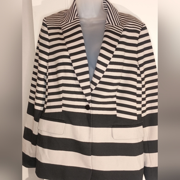 CALVIN KLEIN Black White Travel,Island Vacation,Preppy Striped blazer - Picture 1 of 8